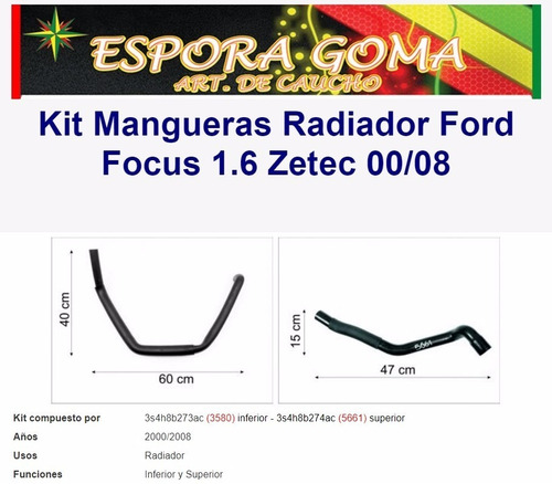 Kit Mangueras Radiador Ford Focus 1.6 Zetec 2000 / 2008