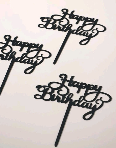 Set 3 Topper Cake Tortas Queque Feliz Cumpleaños Color Negro