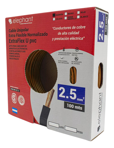 Cable Unipolar 2,50mm Pvc Marron Elephant X100mts