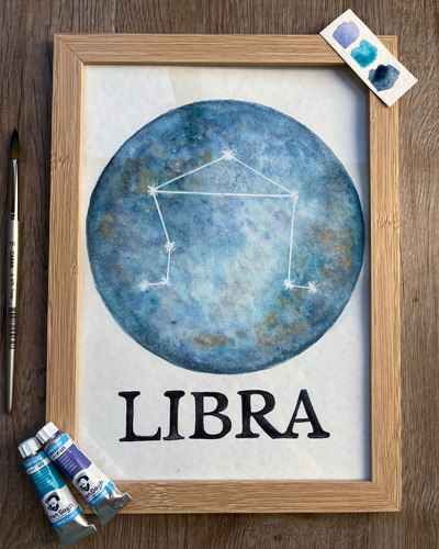 Cuadro Decorativo Signo Zodiaco - Ilustración En Acuarela