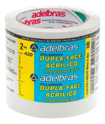Fita Adesiva Dupla Face Polipropileno 48mm X 30m Kit C/2un