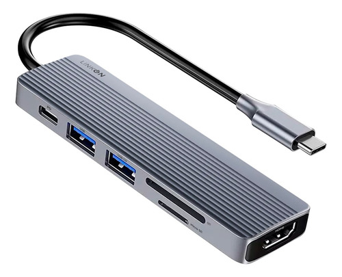 Hub Adaptador Usb Tipo C 6 En 1 Para Mac Macbook Windows Gris Claro