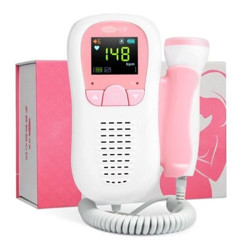 Doppler Fetal Monitor Ritmo Corazón Bebé Prenatal +pilas+gel Color Blanco Con Rosado