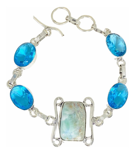 Pulsera Plata India Larimar Topacio Azul 100% Natural