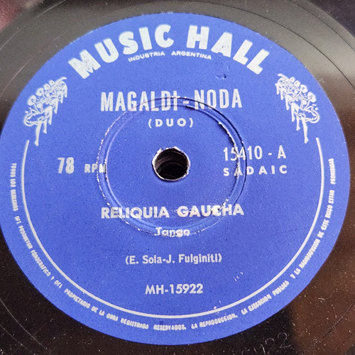 Pasta Agustin Magaldi Noda 15410 Music Hall C569