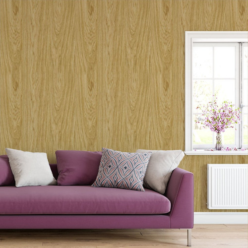Papel De Parede Decorativo Madeira Lisa Clara Amarelada 2,5m