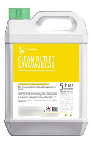 Detergente Clean Outlet Lavavajillas Seiq 5 Litros