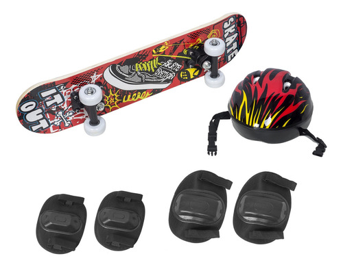 Skate Infantil Radical Iniciante Menina Menino 60 Cm Cor Tênis Vermelho