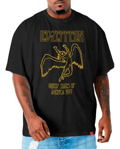 Camiseta Led Zeppelin Plus Size Tour 1977 Camisa Bandas 