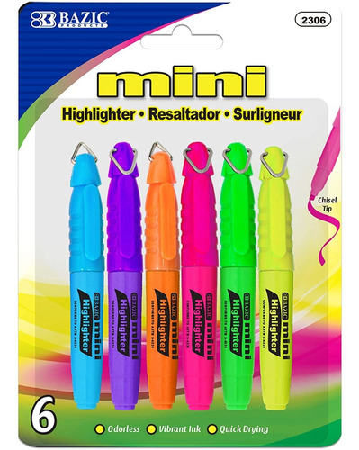 Resaltador Mini Con Punta De Cincel X6 Unidades