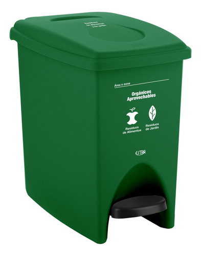 Caneca Plástica 10l Verde Para Organico Con Pedal