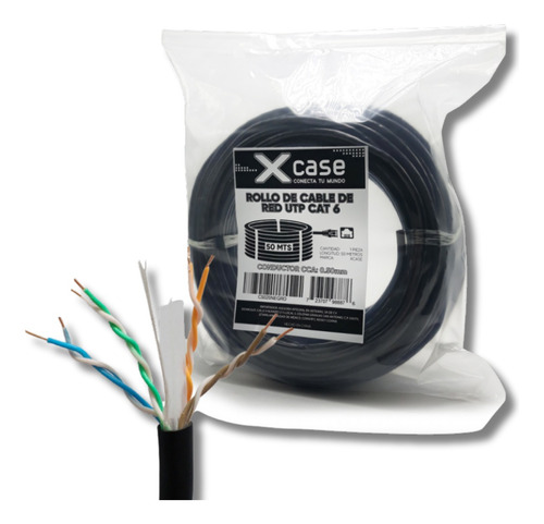Cable De Red Utp Cat6 Xcase 50mts Color Negro 8 Hilos
