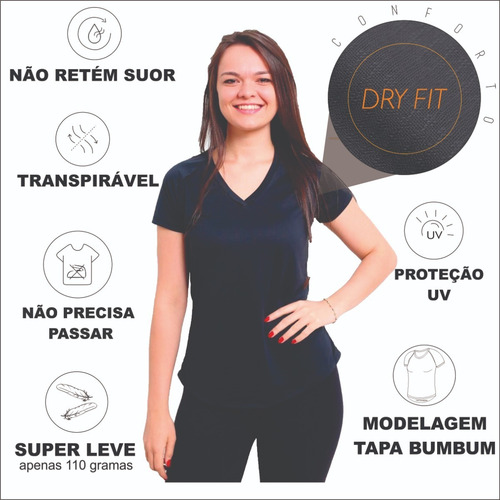 Kit 3 Blusas Fitness Dry Fit Poliéster Academia Feminina