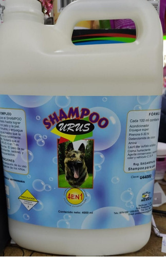 Shampoo P/ Perro Urus 4 En 1 4000 Ml  Insecticida 1427