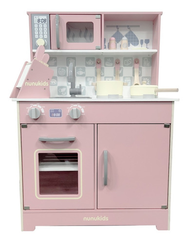 Imagen 1 de 4 de Cocina De Madera Rosa Nunukids Y Accesorios Para Niñas