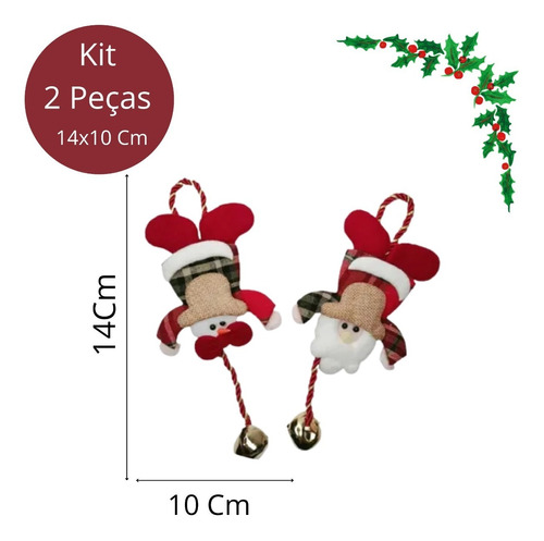 2 Enfeites De Natal Para Porta Maçaneta Árvore Com Sininho