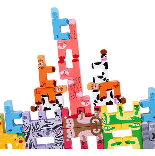 27x Animal Puzzle Stacker Bloques De Construcción De Madera