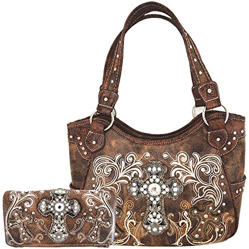 Western Style Rhinestone Cross Totes Purse Concealed Carry H