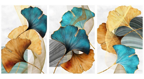 Imagem 2 de 8 de Quadros Decorativos Abstrato Folhas Moderno Kit Sala Quarto