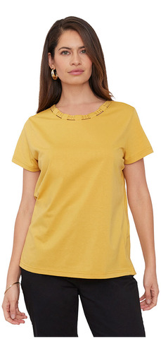 Polera Mujer Escote Cut Out Mostaza Corona