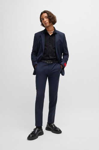 Camisa Slim-fit Em Algodão Jacquard Com Logo Hugo