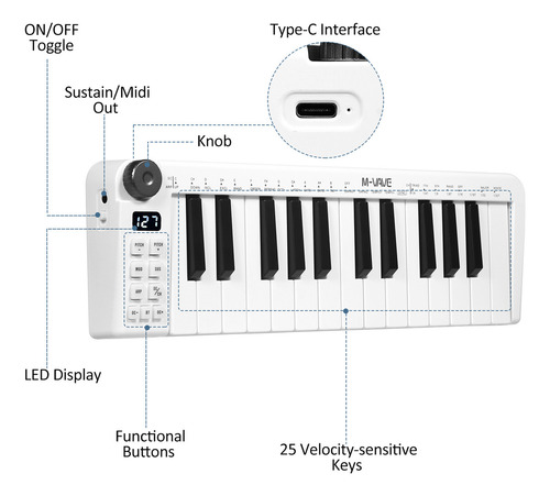 - Teclado Controlador Midi Smk-25 Mini Velocity Keyboard 25