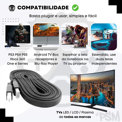 2 Cabo Hdmi 2m Ligar Conecta Notebook Pc Tv Monitor Projetor