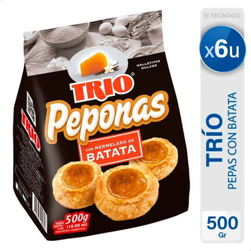 Galletitas Trio Pepas Mermelada Batata Peponas - Pack X6