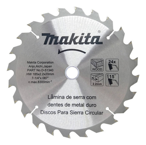 Disco Lamina Serra Circular 7.1/4 185mm 24dentes Makita