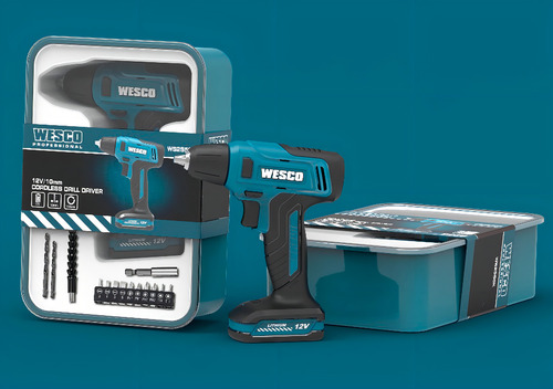 Furadeira Parafusadeira Sem Fio De 10mm 3/8 Wesco Ws2554k 12v + Acessórios 110v/220v