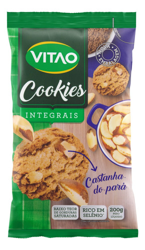 Biscoito Cookie Integral Castanha-do-Pará Vitao Pacote 200g