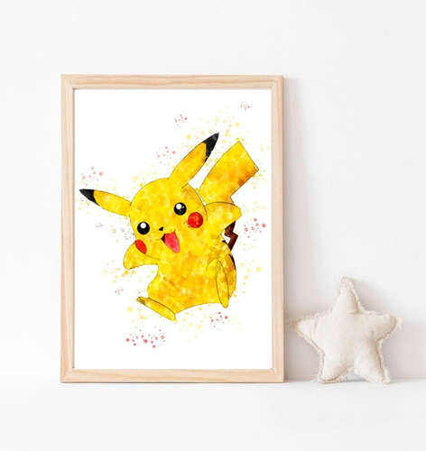 Quadro Decoração Infantil Aquarela Pokemon Pikachu