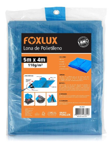 Lona De Polietileno Azul 5m X 4m Com Ilhós Foxlux