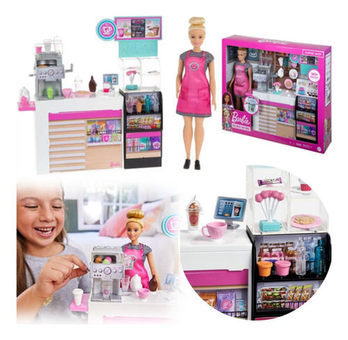 Boneca Barbie Cafeteria De Luxo Funcional + 20 Acessórios