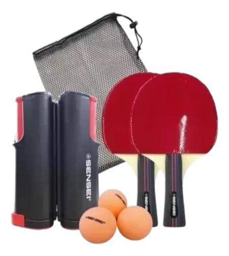 Set Kit Sensei Ping Pong Red+ Paletas +3 Pelotas Profesional