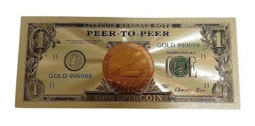 Imagen 1 de 7 de Billete Litecoin Dorado Coleccionable Oro Minería Cripto