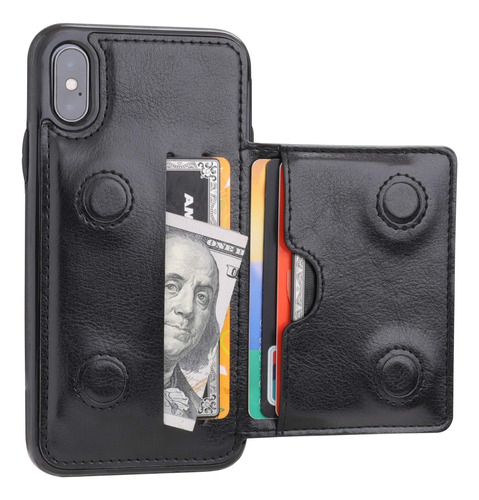 Funda Billetera Para iPhone XS/x/10 Kihuwey Premium Negro