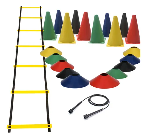 Kit Funcional Escada + Corda + 10 Pratos + 10 Cones Zuí