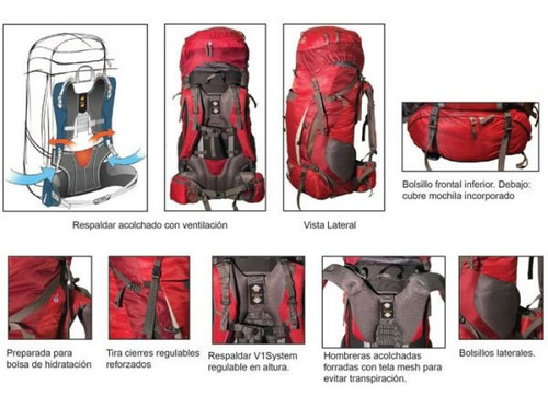 Imagen 3 de 4 de Mochila Camping Mochilero Bamboo Berlin 65 Litros El Jabali