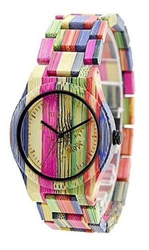 Reloj De Pulsera De Cuarzo Analogico De Bambu Multicolor Bew