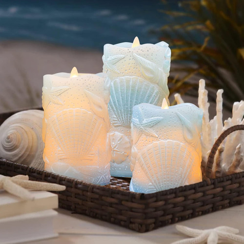 Velas Led Sin Llama Azul Océano Con Mecha Parpadeante Con Ca