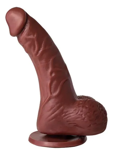 Polla con ventosa, pene de goma, 16 cm, curva, excita el semen, color marrón