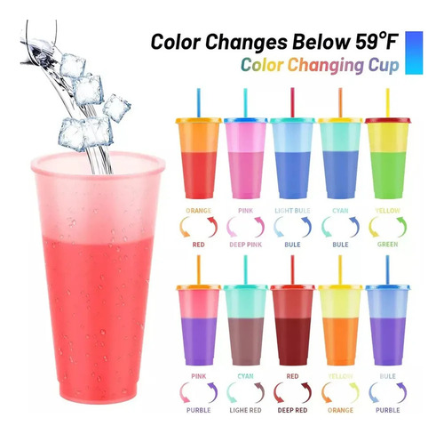 Vasos Magicos Cambian De Color Con Tapa Y Popote 700ml