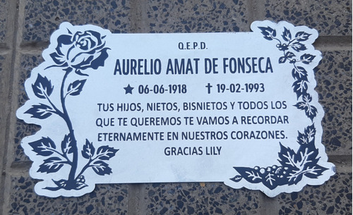 Placa Fúnebre Acero 15x25 Lápida Cementerio