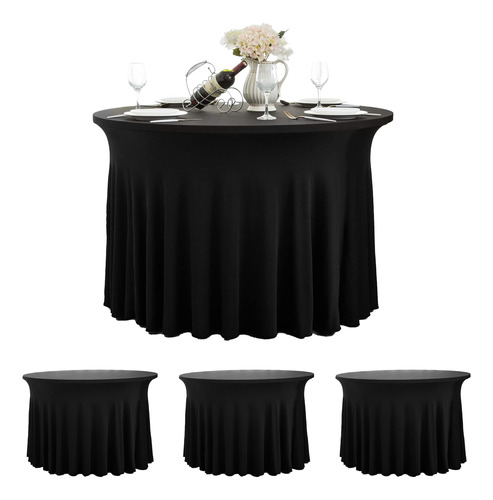 4 Mantel Redondo Elastano Negro Para Mesa 48  90  Ajustabl