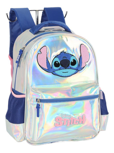 Mochila Costas Stitch Com Estojo Triplo Escolar Holográfico