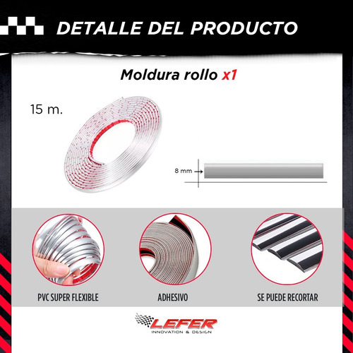 Imagen 3 de 9 de Moldura 8mm X 15 Metros Decorativa Para Autos Cromada