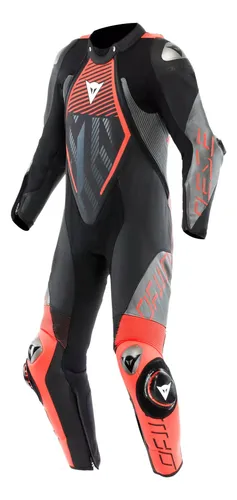Macacao Dainese Audax D-zip 1pc Preto Vermelho Fluo E Cinza