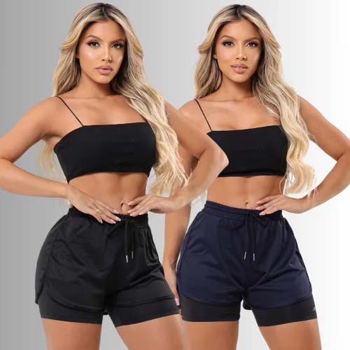 Kit 2 Short Duplo Compreensão Fitness Bermuda Feminino