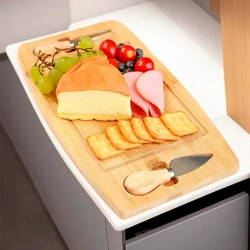 Tabla De Bambú Para Quesos Y Picadas, 2 Utensilios 33x22cm